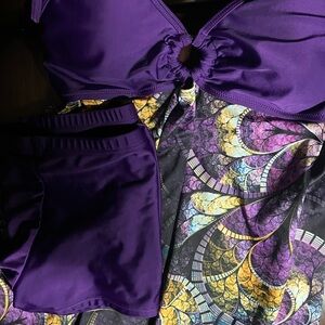 Purple Swimsuit with Colorful Pattern